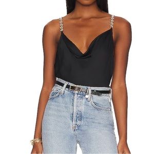 L’AGENCE Jasmine Cowl Neck Chain Tank Black Sz Small